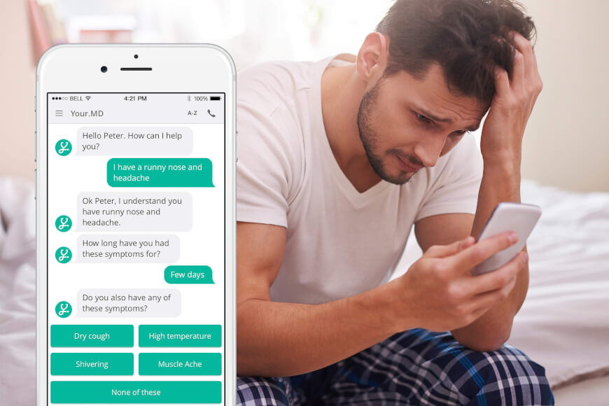 Smartphone chatbot displaying a virtual health assistant